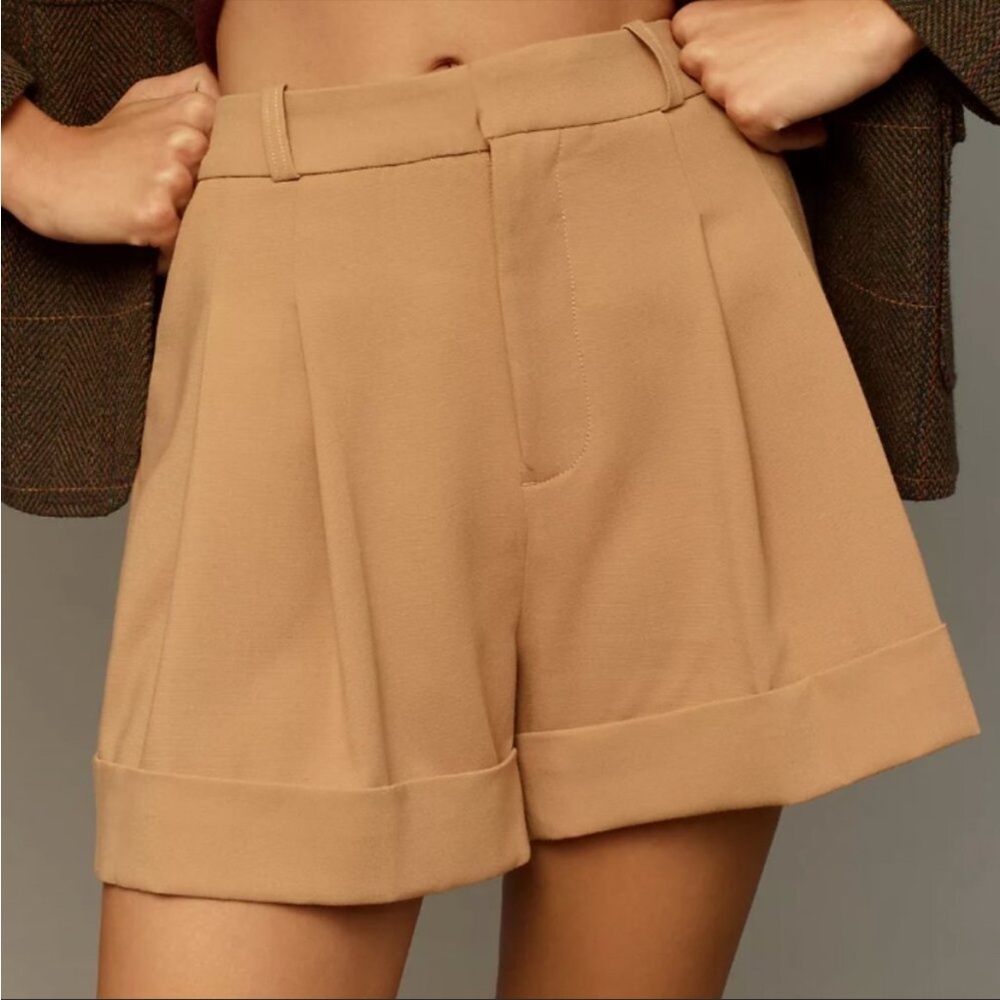 Anthropologie tailored camel colored shorts